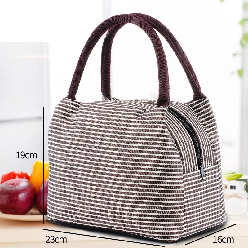 Wholesale Custom Reusable Eco Friendly Striped Small Cute Nurse Canvas Soft Thermal Insulated LUNCH BAG for Women School Kids