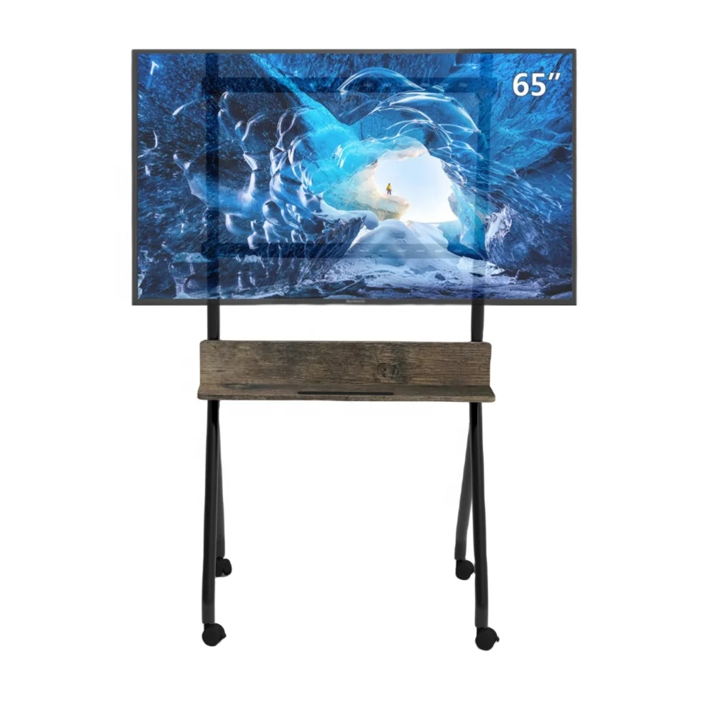 Factory Made Mobile Corner TV Stand 55-86inch Rolling TV Cart Floor Stand with Mount  Wooden Storage Shelves Collector Series