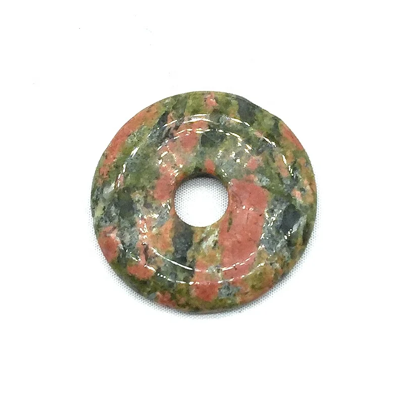 Nature Stone Bead Pendant Donut Charm Round Circle for DIY Jewelry Making Supplies Lava Jaspers Jade Tiger Eye Necklace Pendants