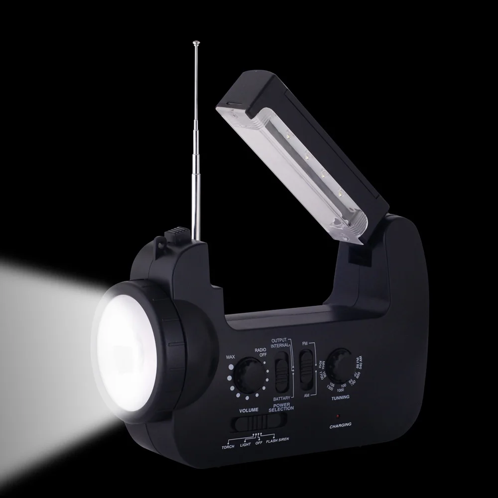 
Emergency Dynamo Radio LED Light Crank Charger with siren blinking and mobile phone charger 
