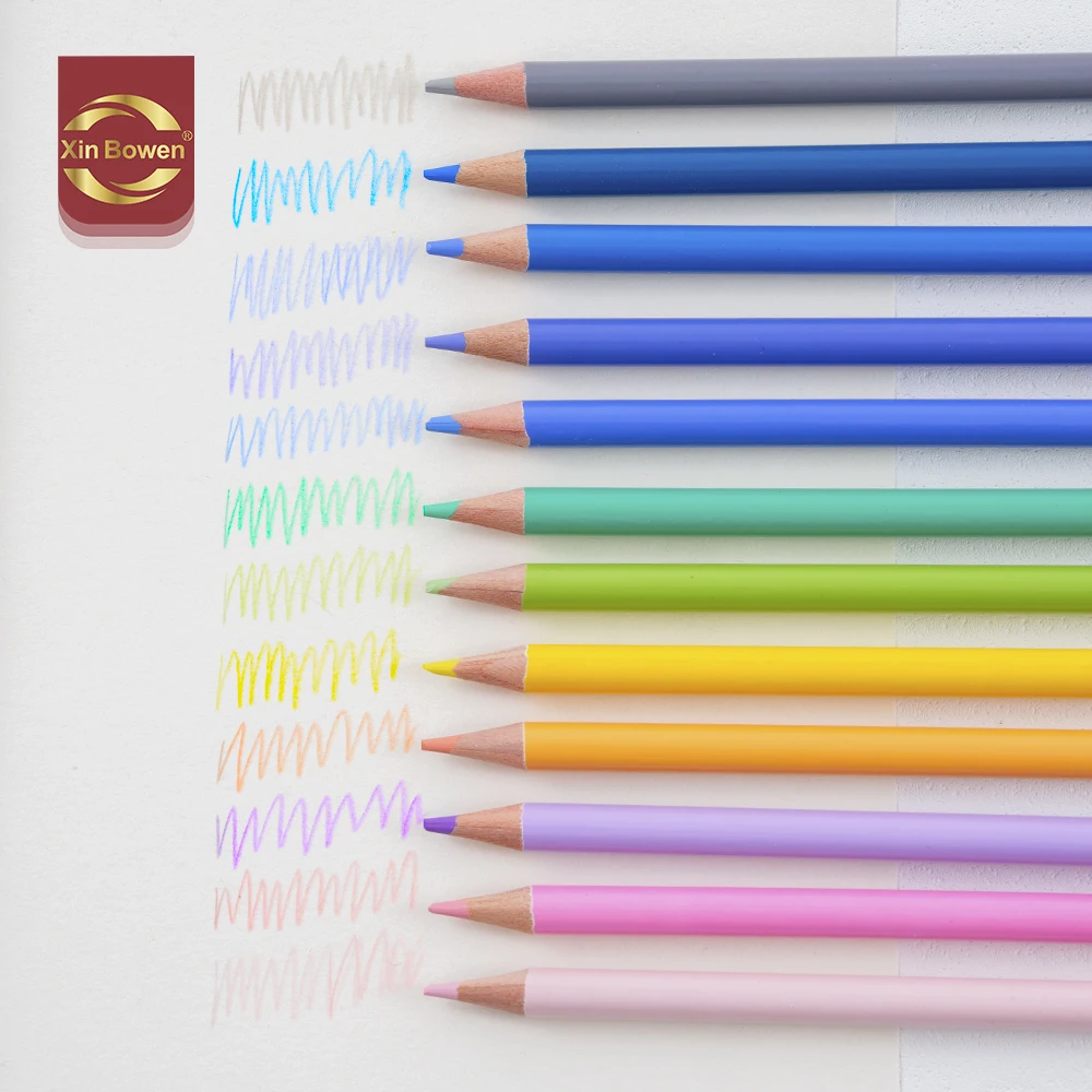 Xin Bowen 12-Piece Macaron-Colored Water Soluble Pencils Set Pink Packing Color Pencil Set for School Use
