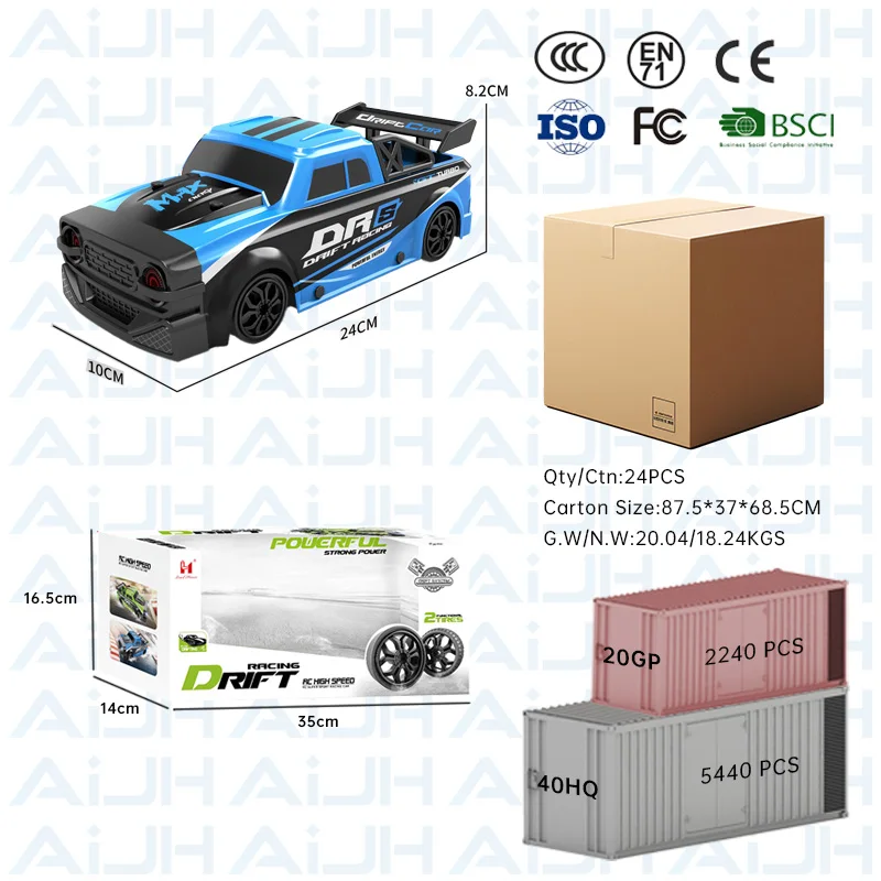 AiJH High Speed 25KM RC Drift Car With 2 Functional Tires 4WD Remote Control Toys LED RC Drift Sport Racing Car Toy