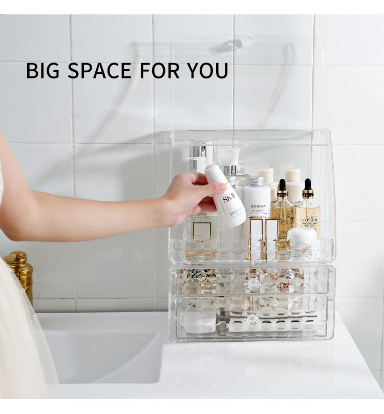 Multifunction Dustproof Four Drawer 3 Layers Display Acrylic Transparent Cosmetic Storage Box