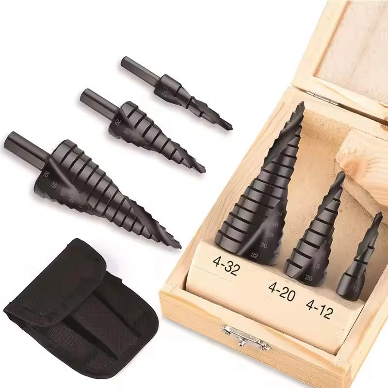 4241 Wooden box 3PCS  Titanium Step Drill Bit set