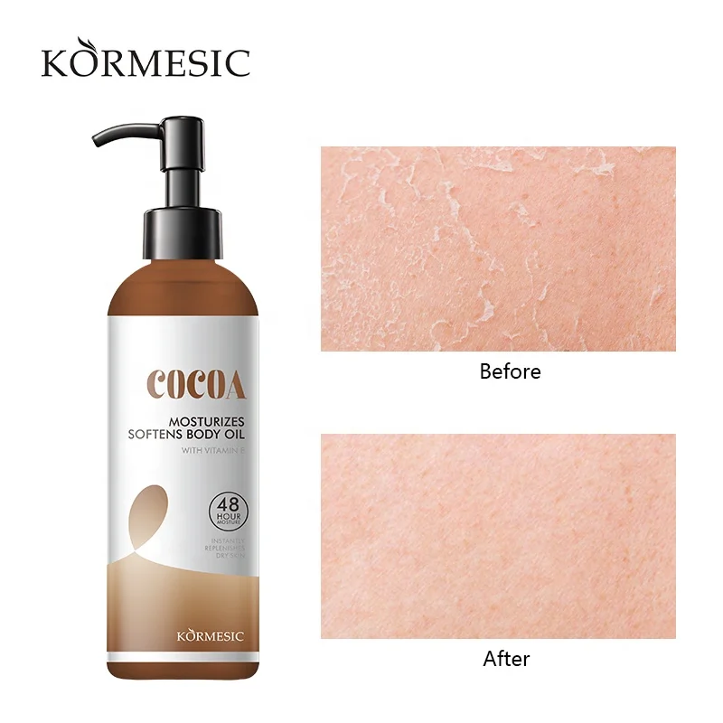 Private Label KORMESIC COCOA Mosturizes Softens Body Oil with Vitamin E Instantly Dry Skins