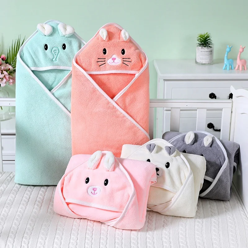 Velvet Hooded Baby Towel With Animal Cute Design For Baby Hooded Bath Towel