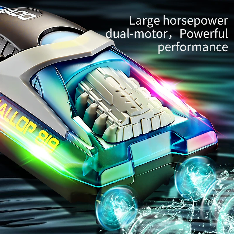 Cheap speedboat toys 2.4ghz 60m radio control water boat 15km/h simulation vessel speedboat with dazzling light