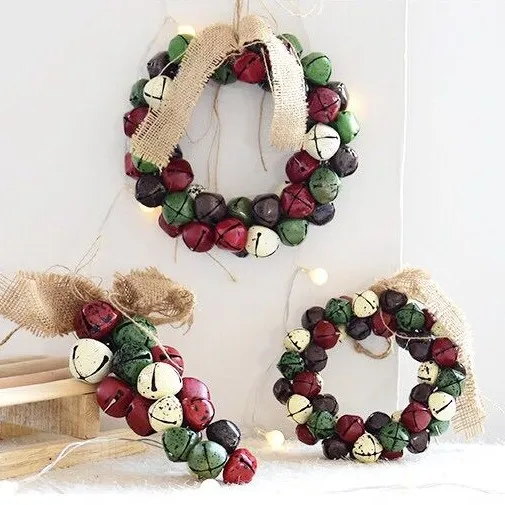 Hot colorful Christmas ornaments iron bell wreaths metal Christmas bell garland wreath