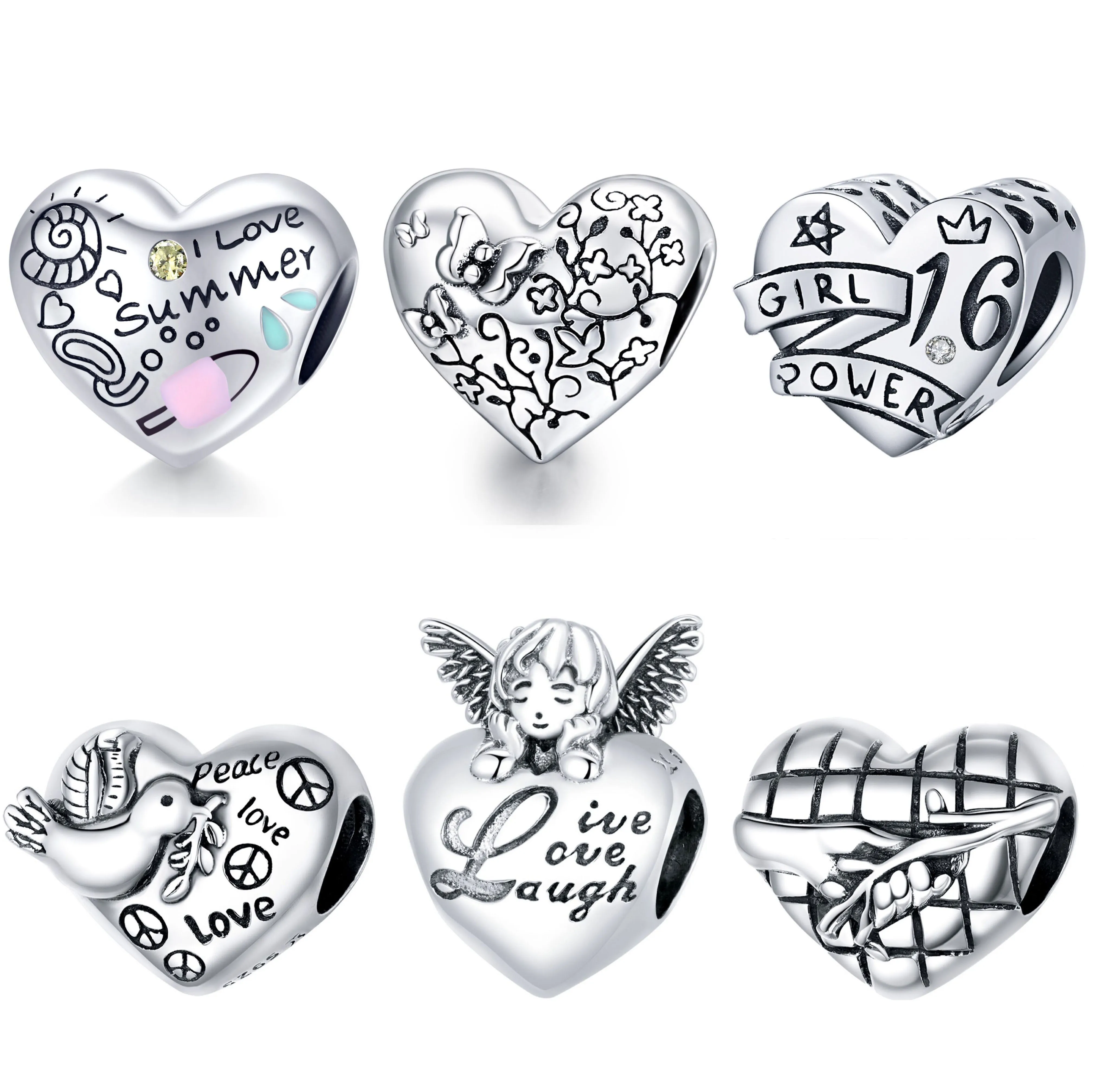 2024 Fine Jewelry Cute Charms Heart Shape 925 Sterling Silver European Women DIY Charm for Bracelet Jewelry Making Custom