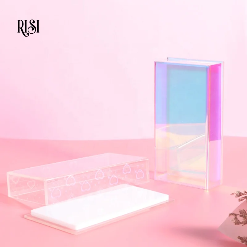 RISI Acrylic Eyelash Extension Organizer Box Storage Eyelash Magnet Lash Tile With Cover Iridescent Private Label