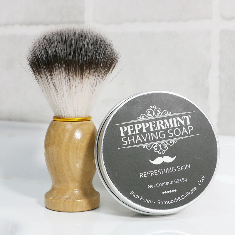 Custom Private Label Rich Foam Natural Plant Cheap Hotel Mens Peppermint Beard Shaving Soap Cream with Brush For Smooth Shave