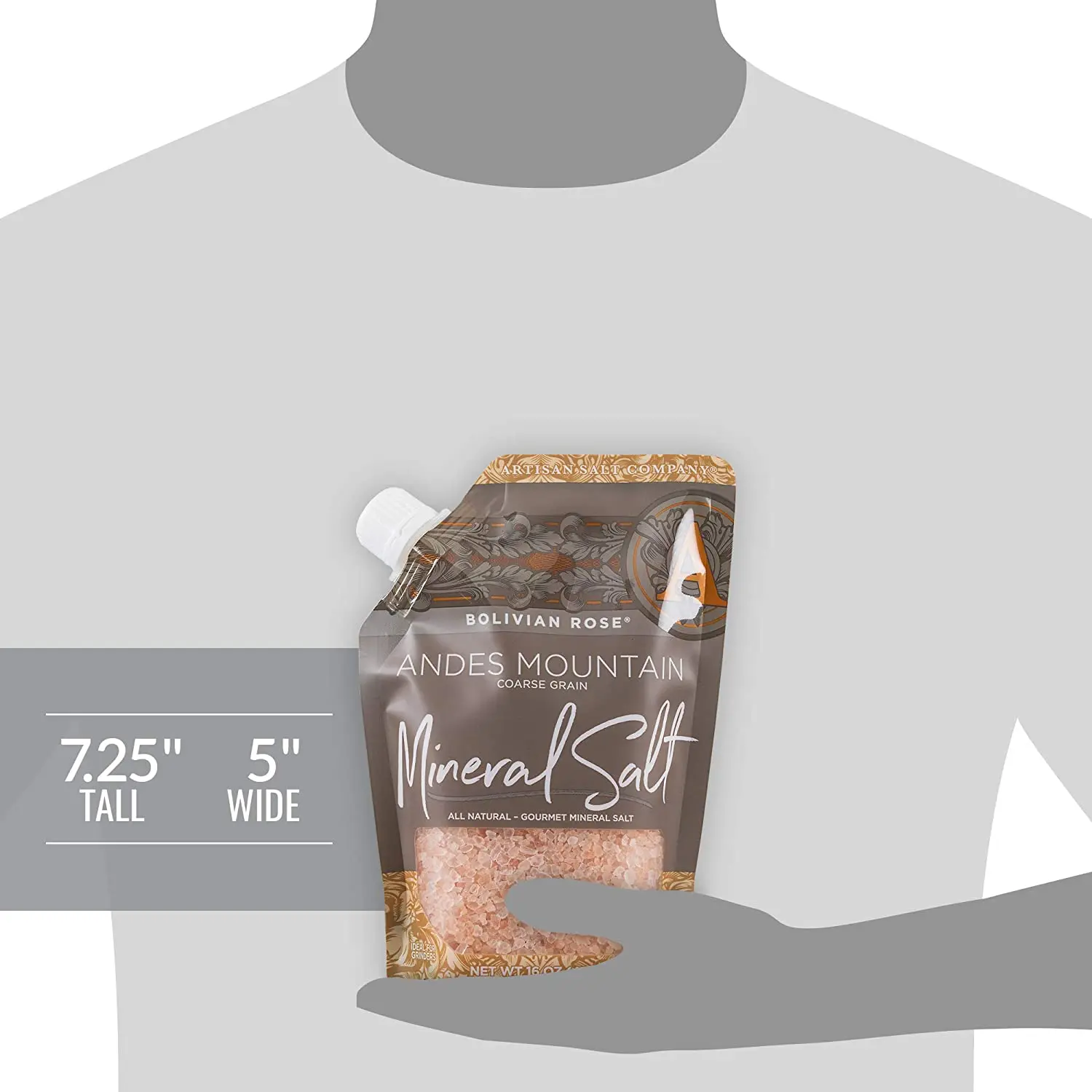 OEM Printing Logo Organic Pack Bag All Natural Pour Spout Pouch 16 Ounce Coarse Grain Bolivian Rose Andes Mountain Salt