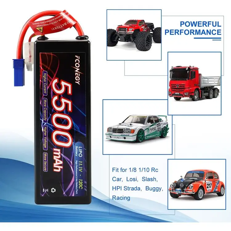 11.1V HD 3S 5500mAh 120C  RC Car Battery Lithium Ion Rechargeable with Warranty 1 Year