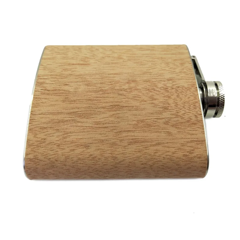 
Stocked wholesale 6oz stainless steel wooden hip flask 