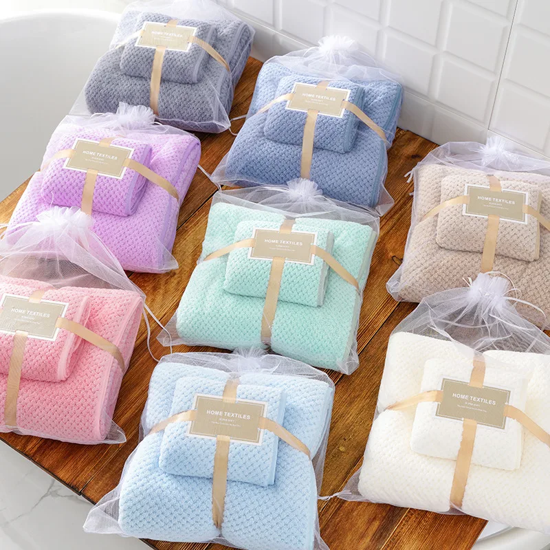 Coral velvet absorbent towel wholesale 2 pieces set thickened gift bath towel set wholesale logo beach bathroom mother set towel