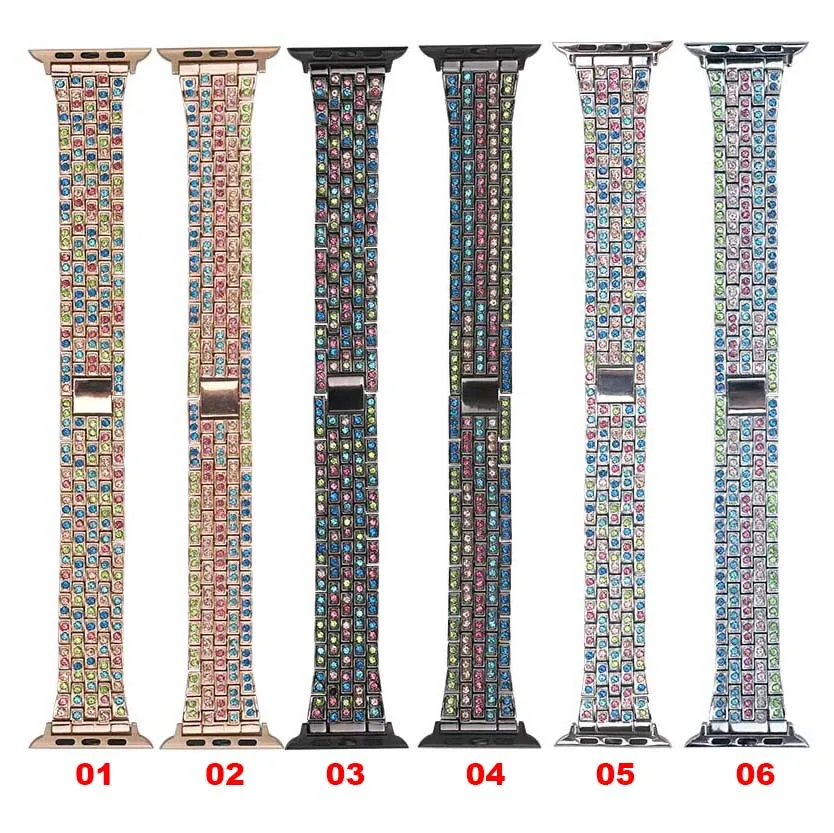 Full colorful Crystal Rhinestone Diamond Stainless Steel Smart Watch Band straps For Apple Watch diamond watch bands