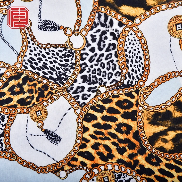 75D Four Way Stretch Polyester Spandex Custom Leopard Digital Printing Fabric For Dress