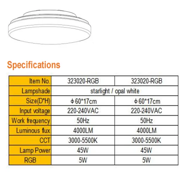 Wholesale Price Big Size D600mm Round Remote Control Lighting LED light Ceiling For Home
