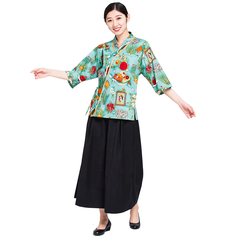 Japanese Style Vintage Chefs Clothes Kimono Style Half Sleeve Uniform Sushi Restaurant Chef Jacket Izakaya Waitress Workwear