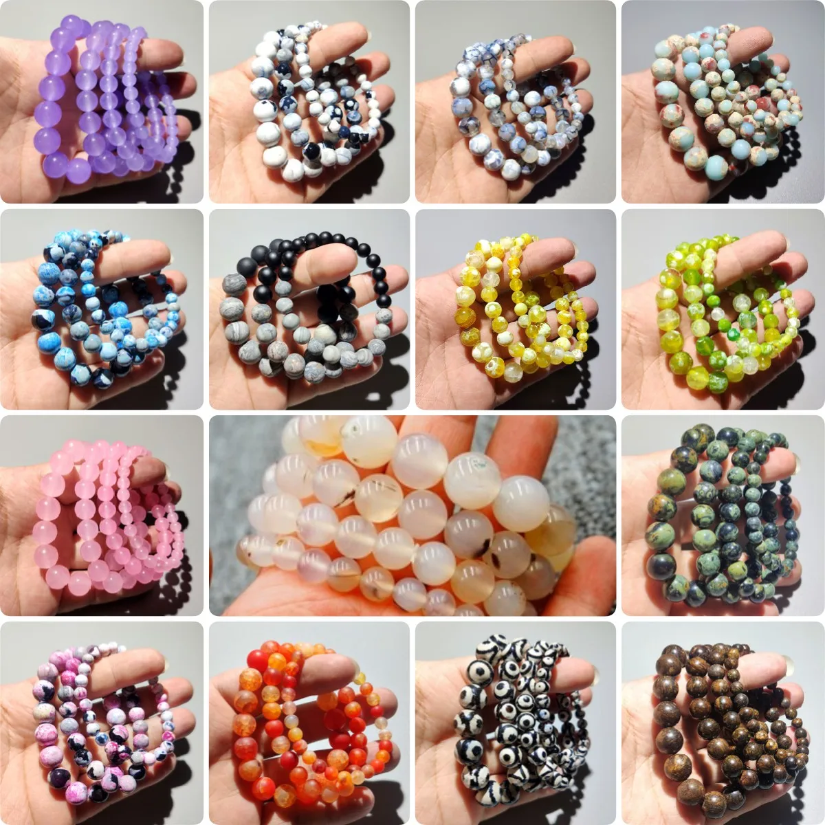 Women 6 8 10 12MM Crackled Healing Crystal Beads Rose Quartz Pink Agate Bracelet Stretch Natural Stone Persian Jade Bracelet