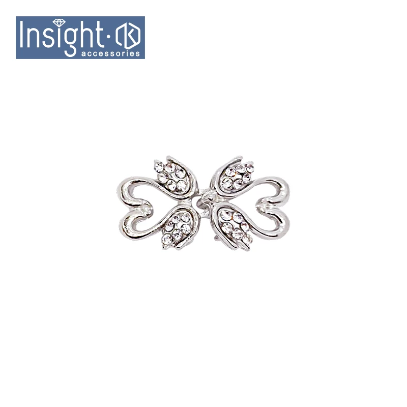 25*15mm Hot Garment Accessories Metal Buckles Double Wings Rhinestone Pair Buckles For Wedding Invitation