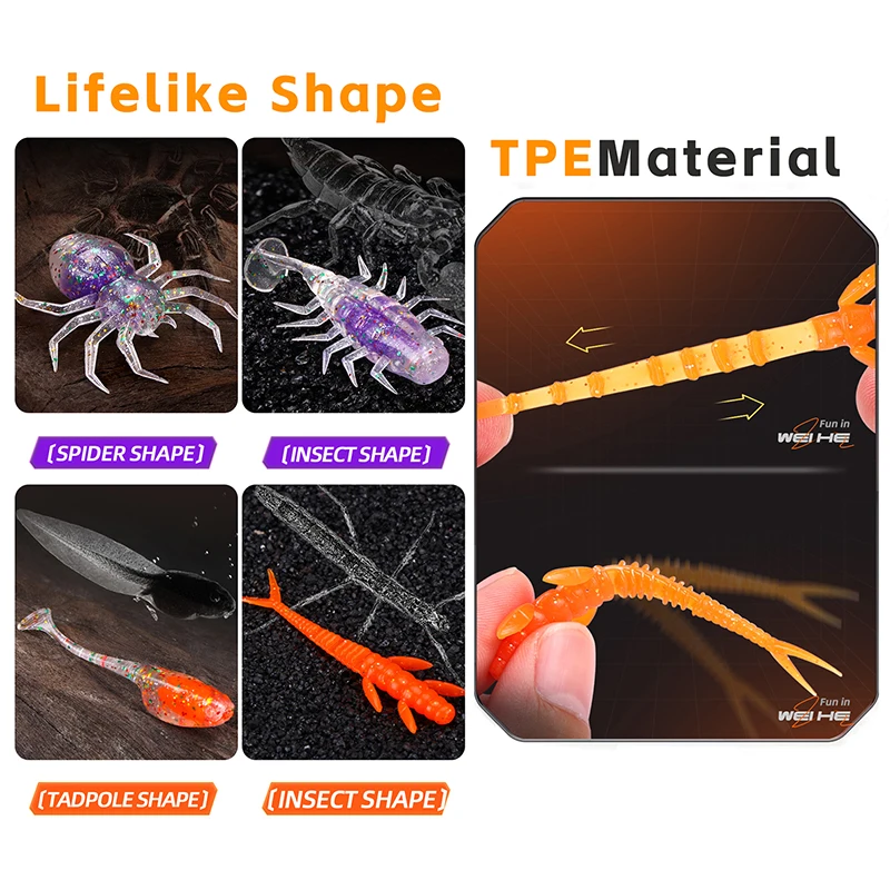 WEIHE 5types TPE soft fishing lure jighook kit soft fishing bait with lead head hook combo pesca freshwater saltwater