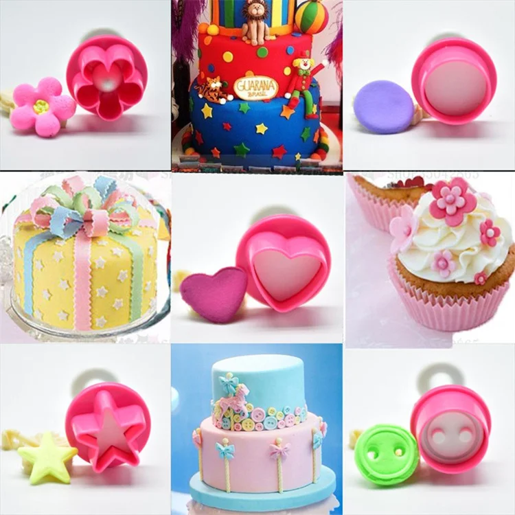 5PCS Cookie Cutter Heart Plunger Cake Mold Star Button Plum Biscuit Fondant DIY Stamping Mould Sugarcraft Cake Decoration