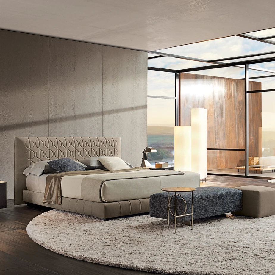 Hot selling modern bed room furniture button high headboard bed frame wholesale full size wooden soft tufted bed