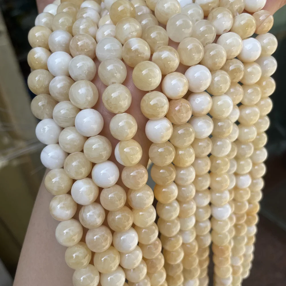 Polished Yellow color processed Round Jade Loose Beads For Making Necklace Bracelet 4-14mm Stone for Jewelry Making