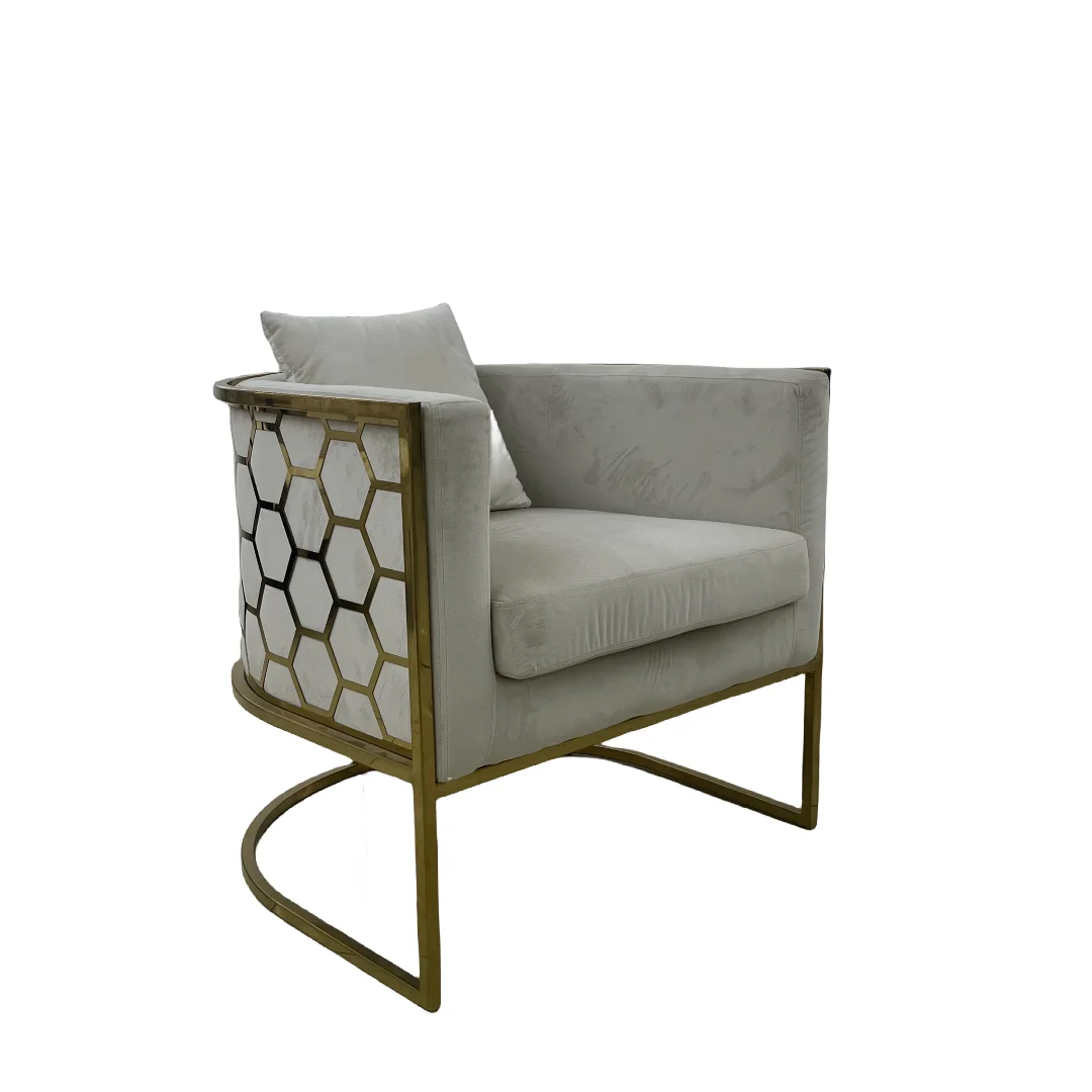 Velvet Dinning Chair Mid-Back Accent Chair Modern Leisure Armchair With Gold Plating Legs Upholstered Living Room Chair