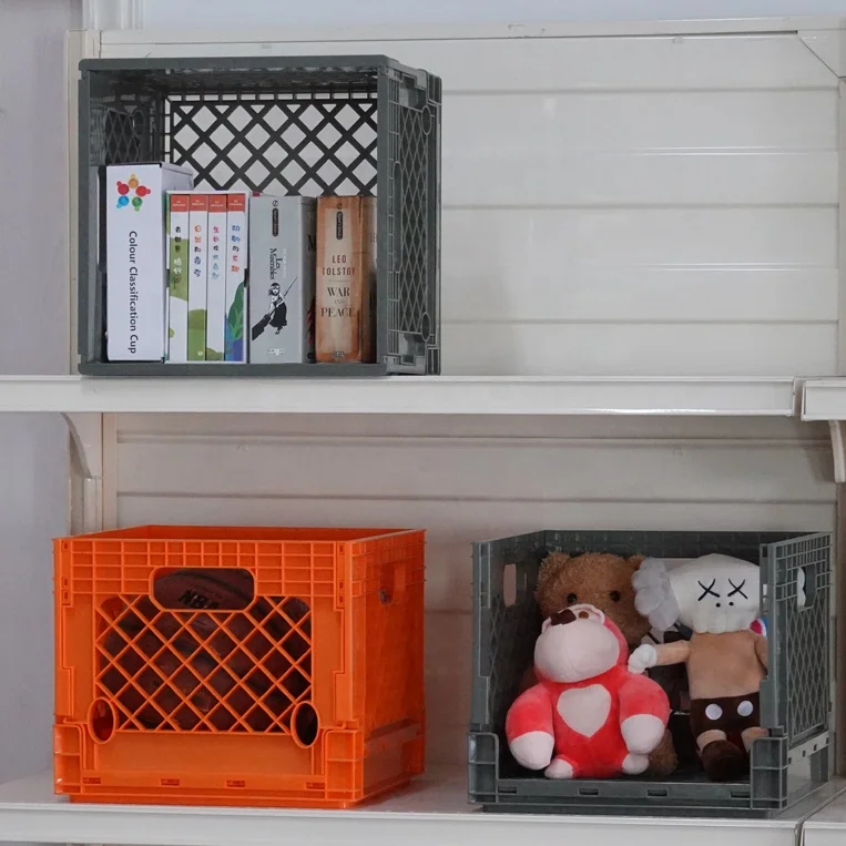 Promotional Easy Mobility Simple Rectangular Plastic Record Crates Wood Vinyl Record Storage Folding Crate