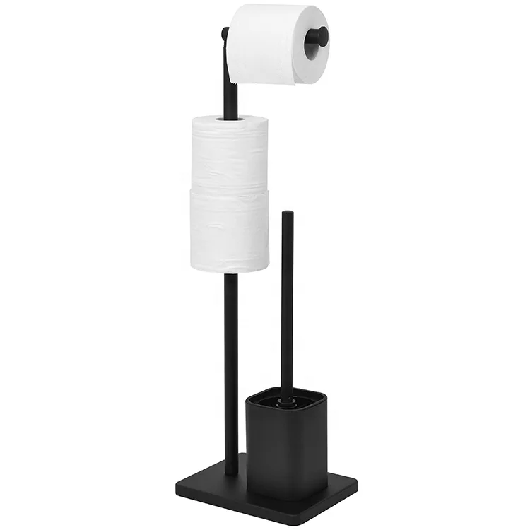 Stainless Steel Roll Holder with Toilet Brush Free Standing Roll Holder Toilet Paper Holder and Toilet Brush