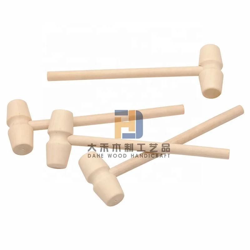 Unfinished Wooden Hammers Mallet Small Blank Wood Hammer for Kids Toy DIY Crab Lobster Tool