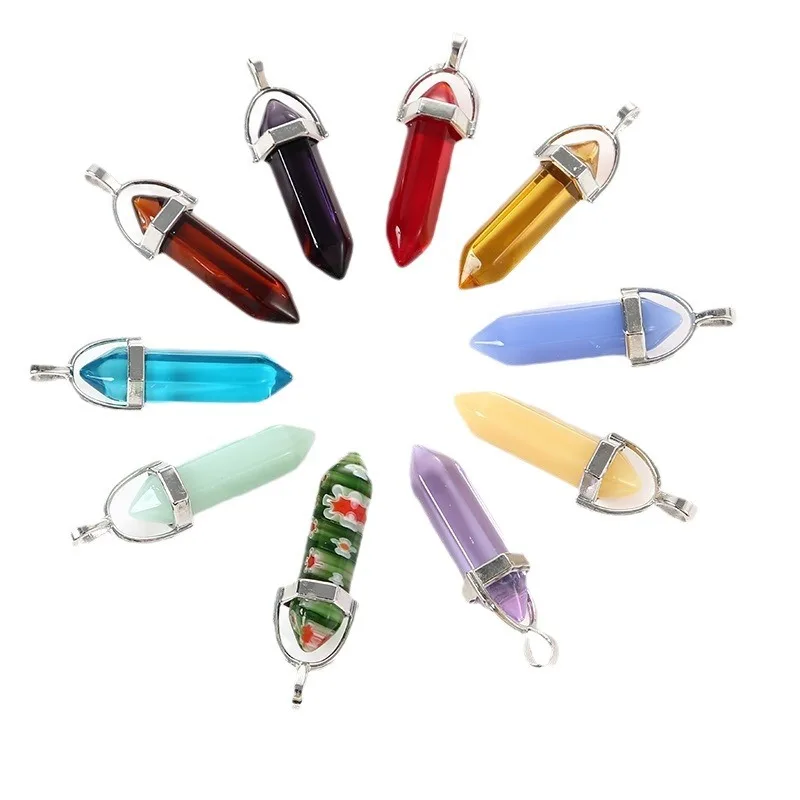 Cat Eyes Bullet Shape Gemstone Healing Pointed Hexagonal Pendants Crystal Charm Multi Color for Necklace Earring Jewelry Making