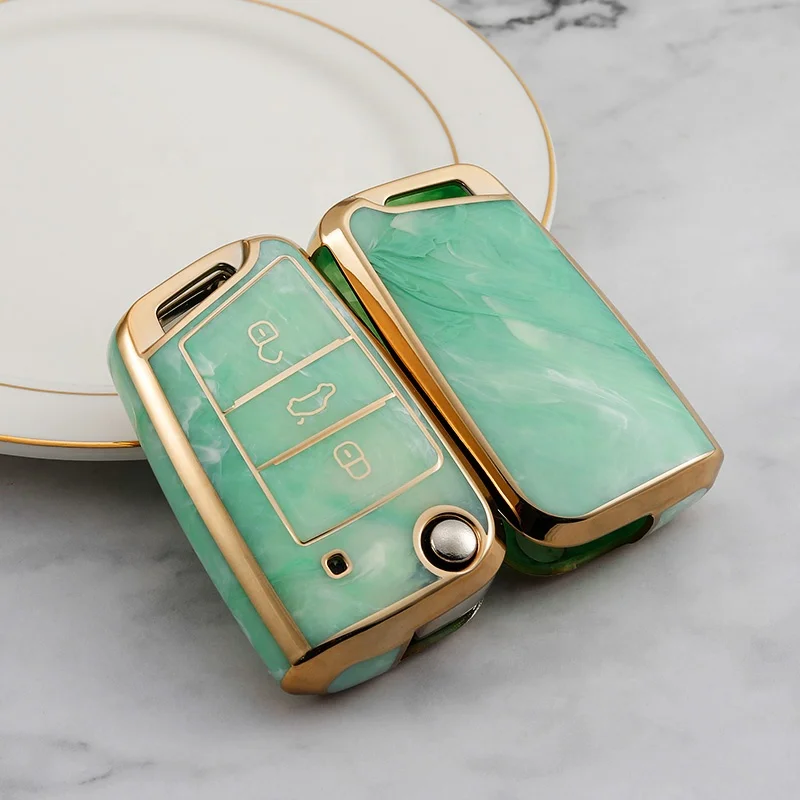 Marble design TPU Custom Car Key Cover fit for VW Golf PoloTiguan Passat Caddy Auto Folding Key Case Fob Remote bag