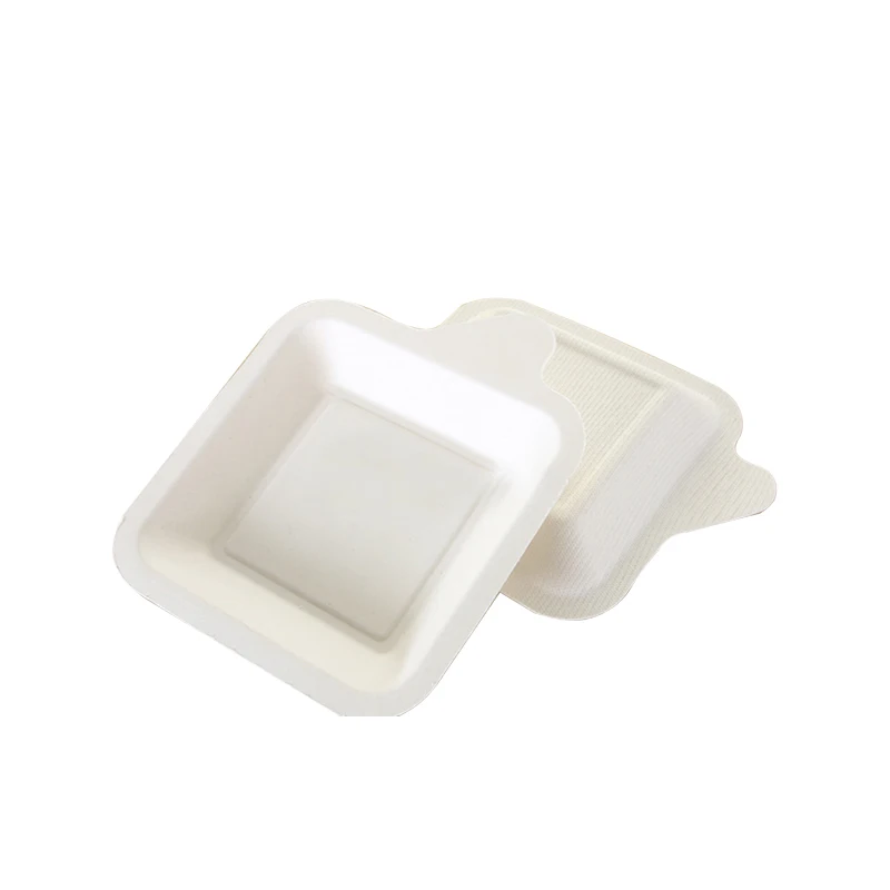 Disposable Bagasse Pulp Cake Stand Size Dessert Square Plate Degradable Knife Fork Spoon Tableware Set