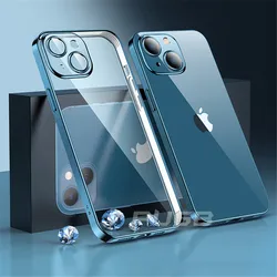 For iPhone 14 Pro Max With Lens Protector Transparent Silicone Case 14 Plus 11 12 13 Pro XS XR 7 8 Plus SE 3 Plating Clear Cover