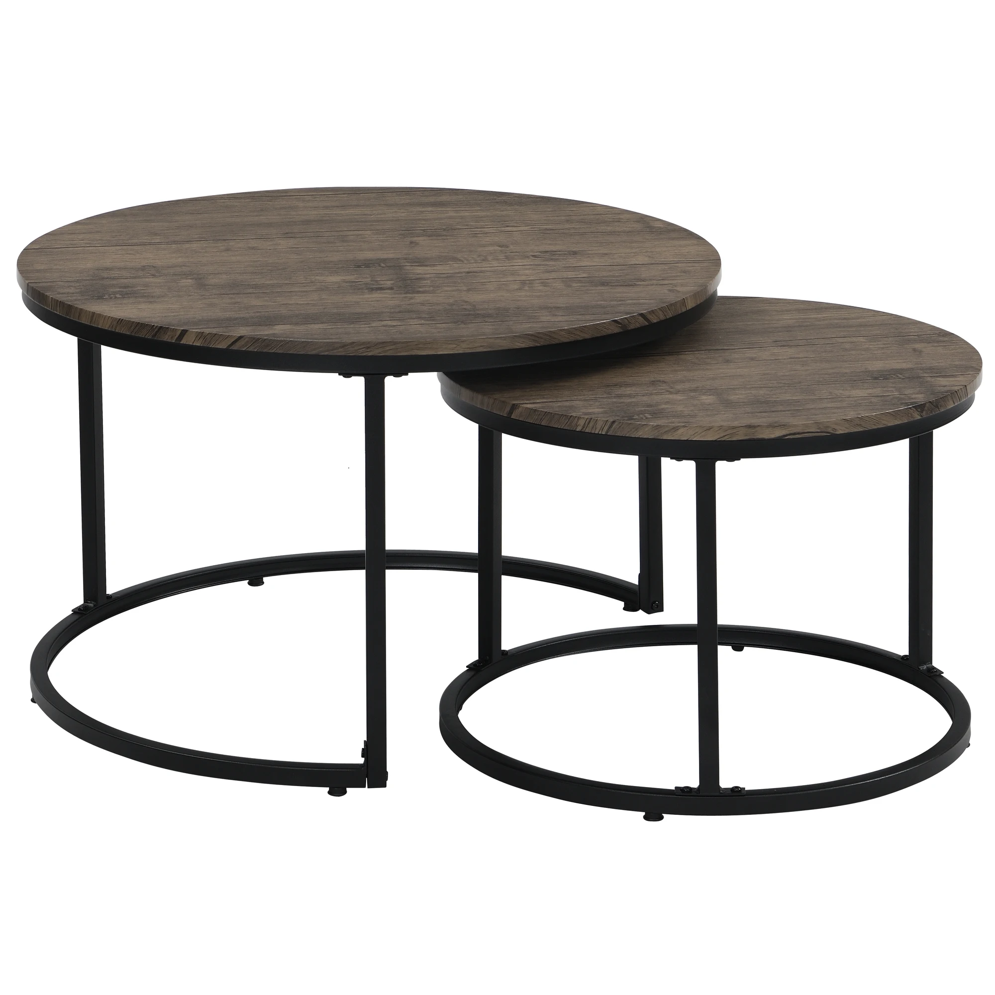 Modern Nesting Coffee Table Set Small Round Wood Side End Coffee Table set of 2