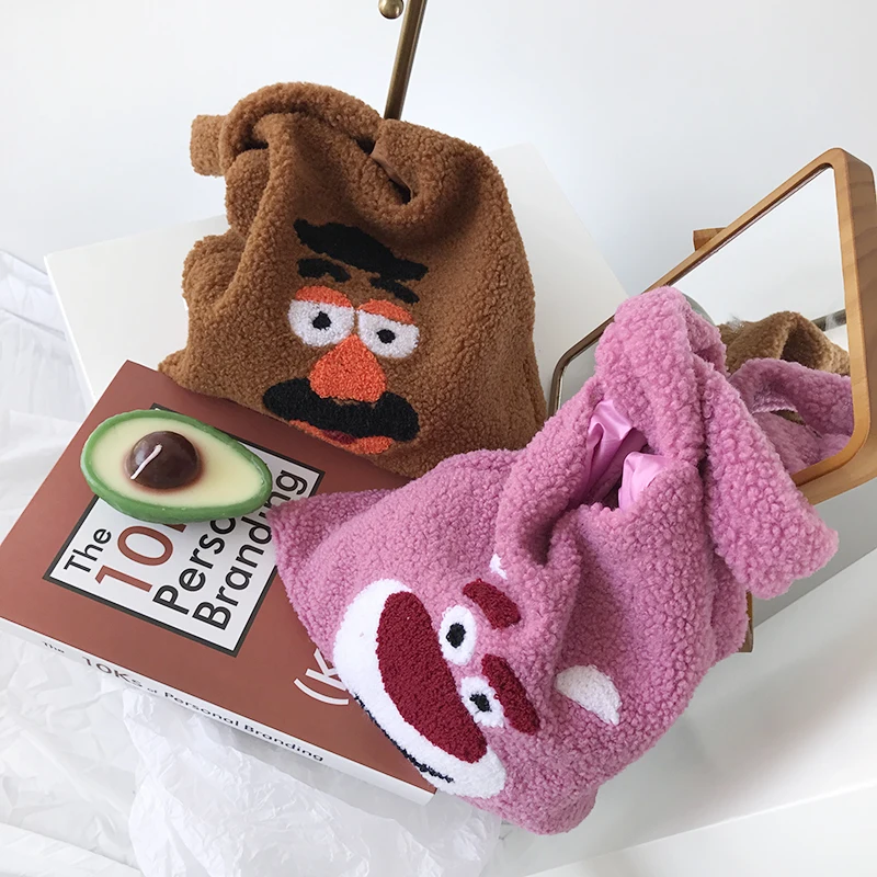 Животные мультфильмы стили высокое качество Милая популярная вещь плюшевая шерсть шоппинг сумка через плечо для молодых девушек