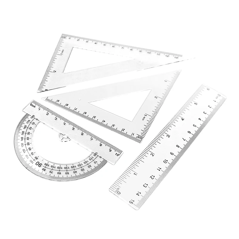 BECOL Hot Selling 15cm 4 Pieces Measuring Ruler Set Multi-functional Student Plastic Geometric Drawing Ruler Set for School