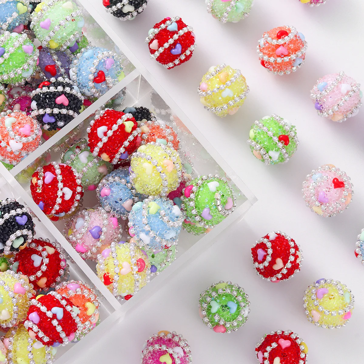 Five-pointed Star Inlaid Acrylic Heavy Industry Diamond Love Pearl Loosely Beaded diy Handmade Beaded Pen Necklace Jewelry 17mm