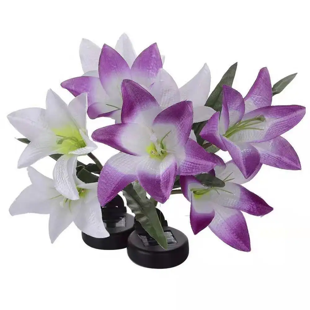 3 Pack Outdoor Solar Garden Stake Lights Solar Powered Lights with 4 Lily Flower Multi-color Changing LED Solar Stake Lights