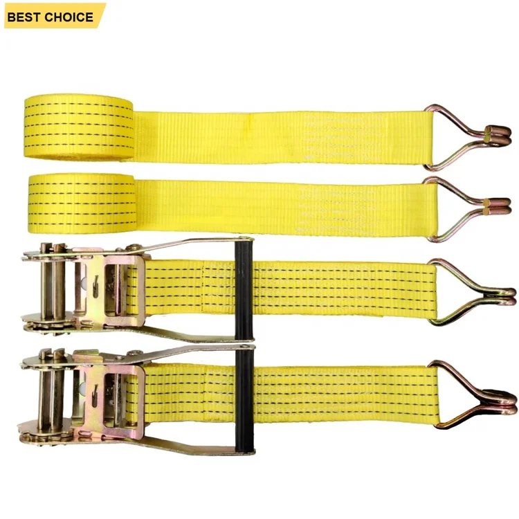2 Inch 4 Inch 5 Ton 10 Ton Yellow Polyester Webbing Heavy Duty Winch Strap With Flat Hook