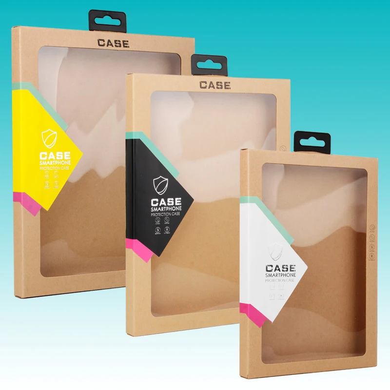 customized logo kraft paper mobile phone case packaging box with Pvc window