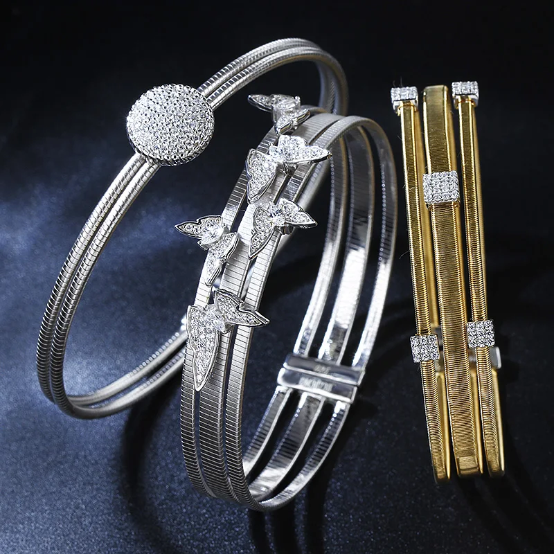 dainty zircon bangle 2024 trend sterling 925 silver tubogas bracelet stretch rope italian women 18k gold bangle wholesale