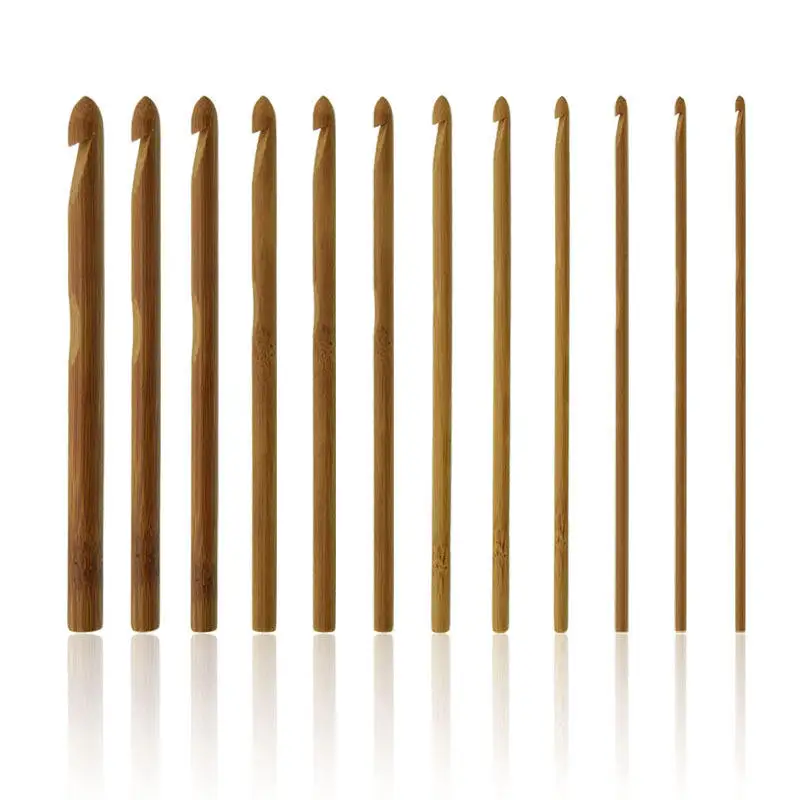 12pcs/set Knitting Needles Handle Bamboo Crochet Hooks Knitting Needles Set Weave Craft With Bag