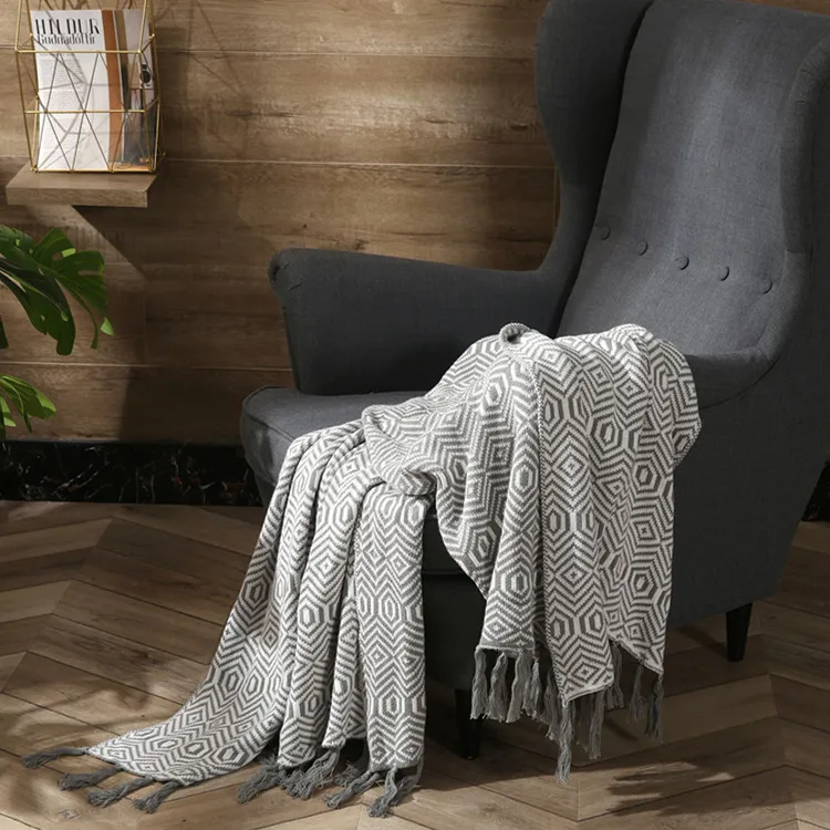 2022 Nordic Geometric Sofa Tassel Office Air Conditioning Knit Blanket