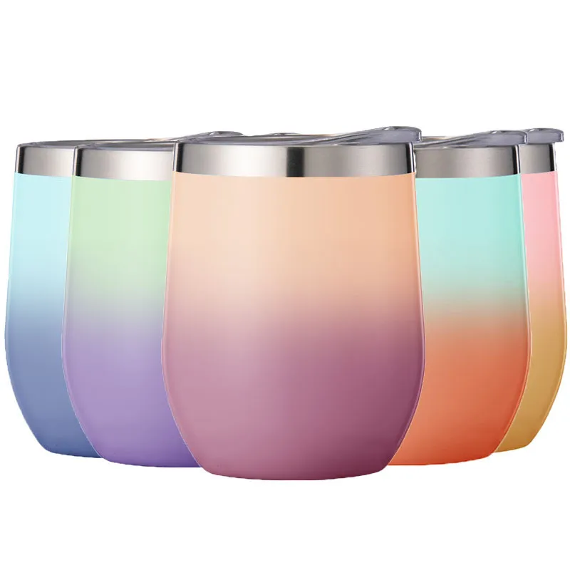 Madou Wholesale 12oz Gradient Stainless Steel Custom Logo Reusable Beer Wine Tumbler Vacuum Flasks Thermal Egg Coffee Mug