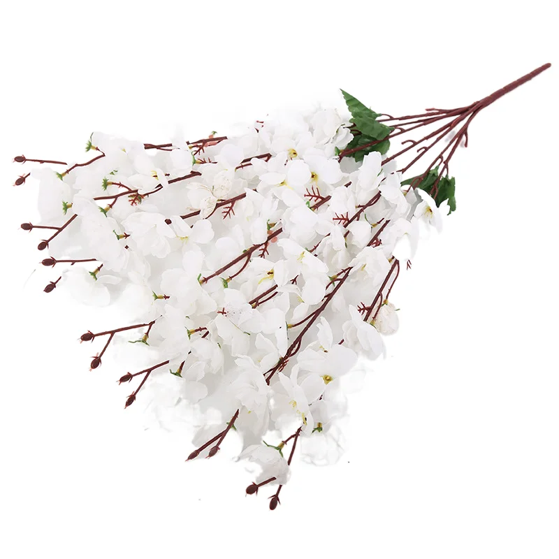 Export quality 65cm length artificial cherry blossom branch white pink silk peach flowers for decoration
