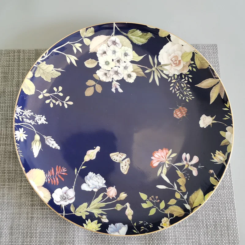 Large Plant Decal Antique Bulk Ceramic Charger Plates Black Dinner Plate For Dinner Restaurant
